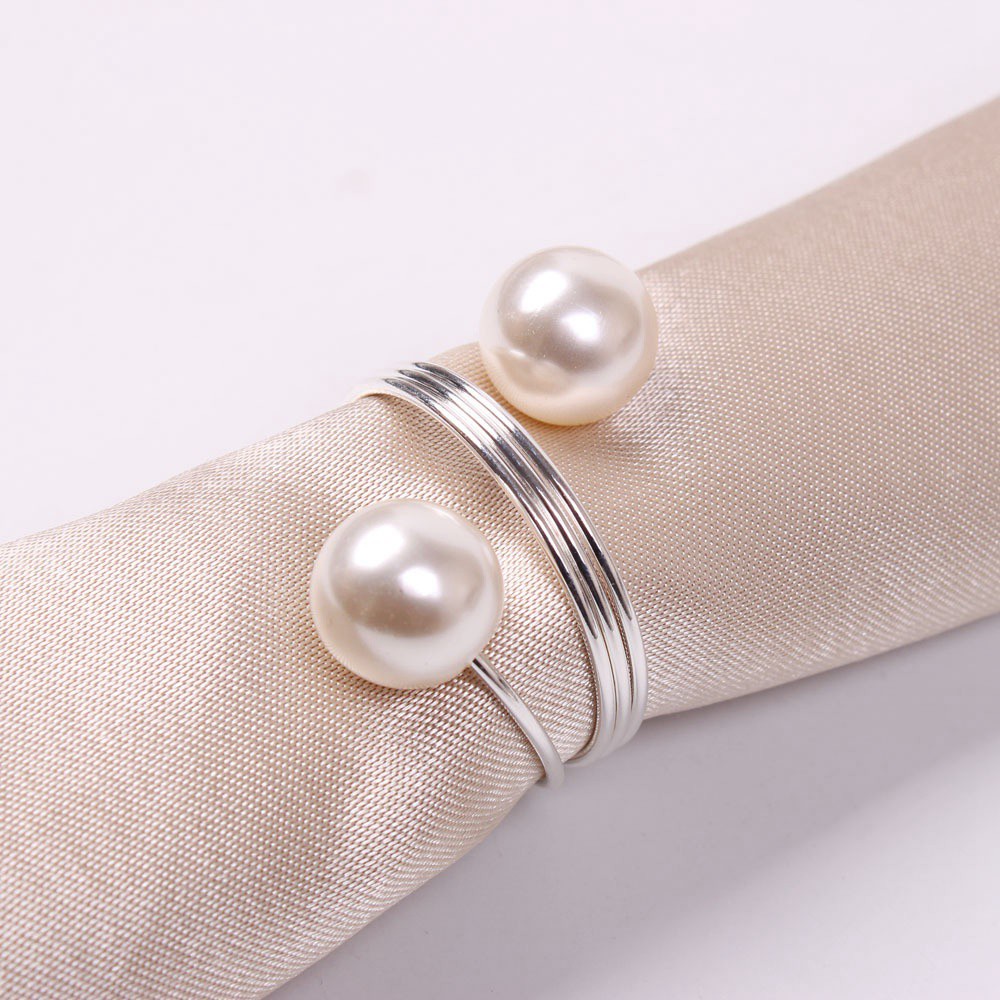 Set 6 / 12 Vòng Kẹp Giữ Khăn Ăn Đính Ngọc Trai Nhiều Màu Trang Trí Bàn Tiệc Giáng Sinh / Nhà Hàng / Khách Sạn