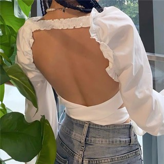 (SẴN S) Áo Croptop Hở Lưng Buộc Nơ Eo (ODER + KÈM ẢNH THẬT)