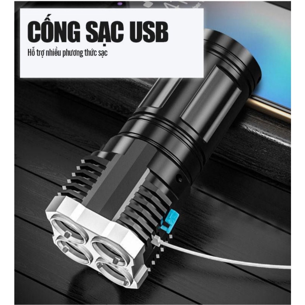 Đèn pin 4 bóng led siêu sáng đa năng cao cấp tiên lợi giá siêu rẻ