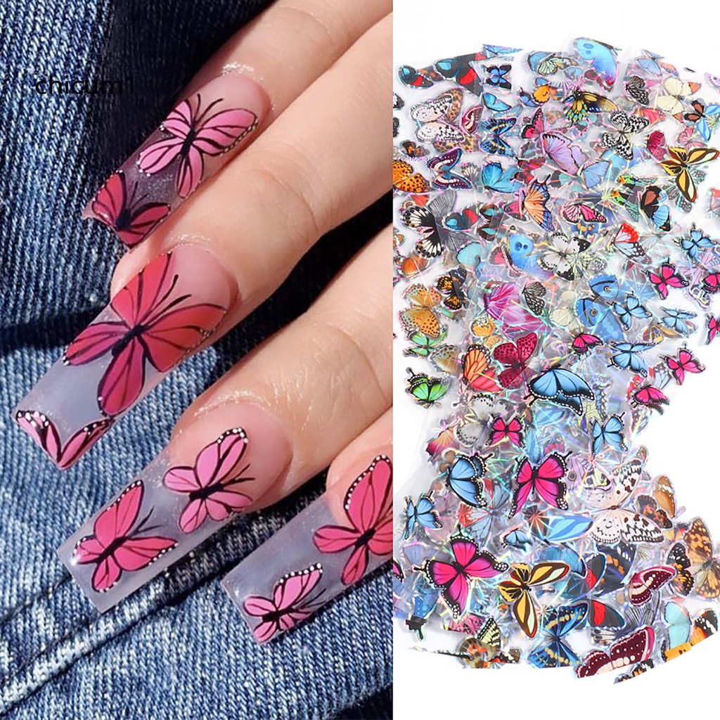 Set 20 Miếng Dán Móng Tay Hình Bướm &amp; Bầu Trời Sao