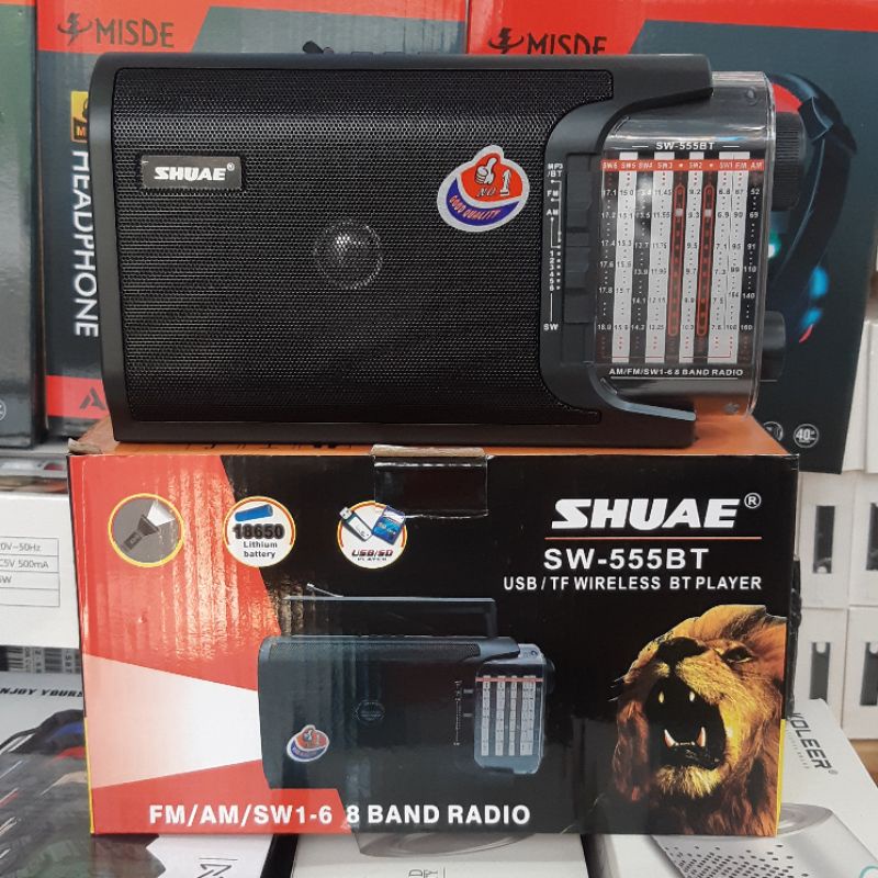 Đài radio đa năng SHUAE SW-555BT bands FM-AM-SW, loa bluetooth-USB-Thẻ nhớ-đèn pin