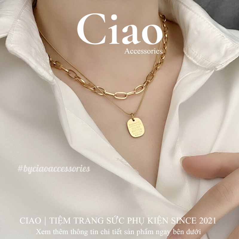 [TRENDY] Dây chuyền/ Vòng cổ titan không gỉ thiết kế dây 2 lớp phong cách Elles Button Ciao