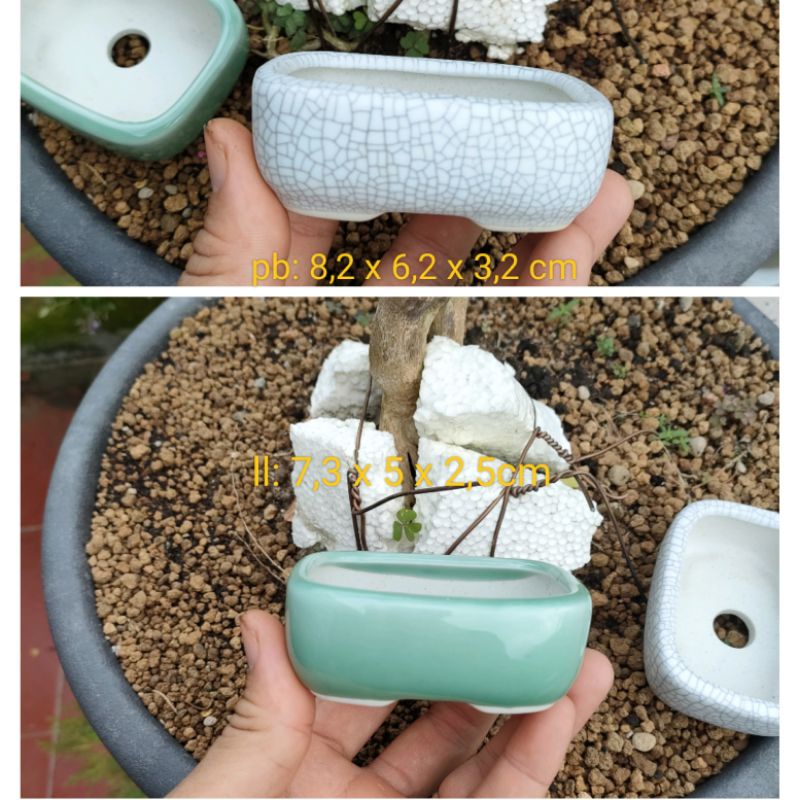 Chậu chữ nhật size nhỏ; men rạn và men ngọc