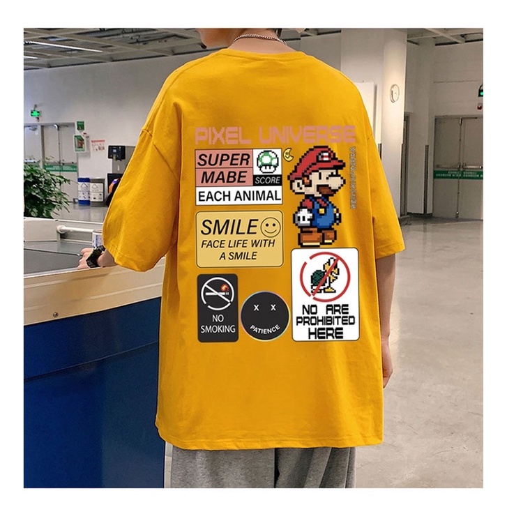 [Rẻ vô địch] Áo thun cotton tay lỡ dáng rộng unisex freesize dành cho nam và nữ -Mario