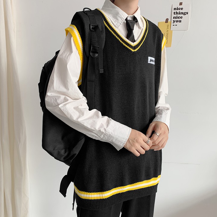 Áo khoác không tay dáng rộng phong áo khoác unisex áo len nam hàn quốc