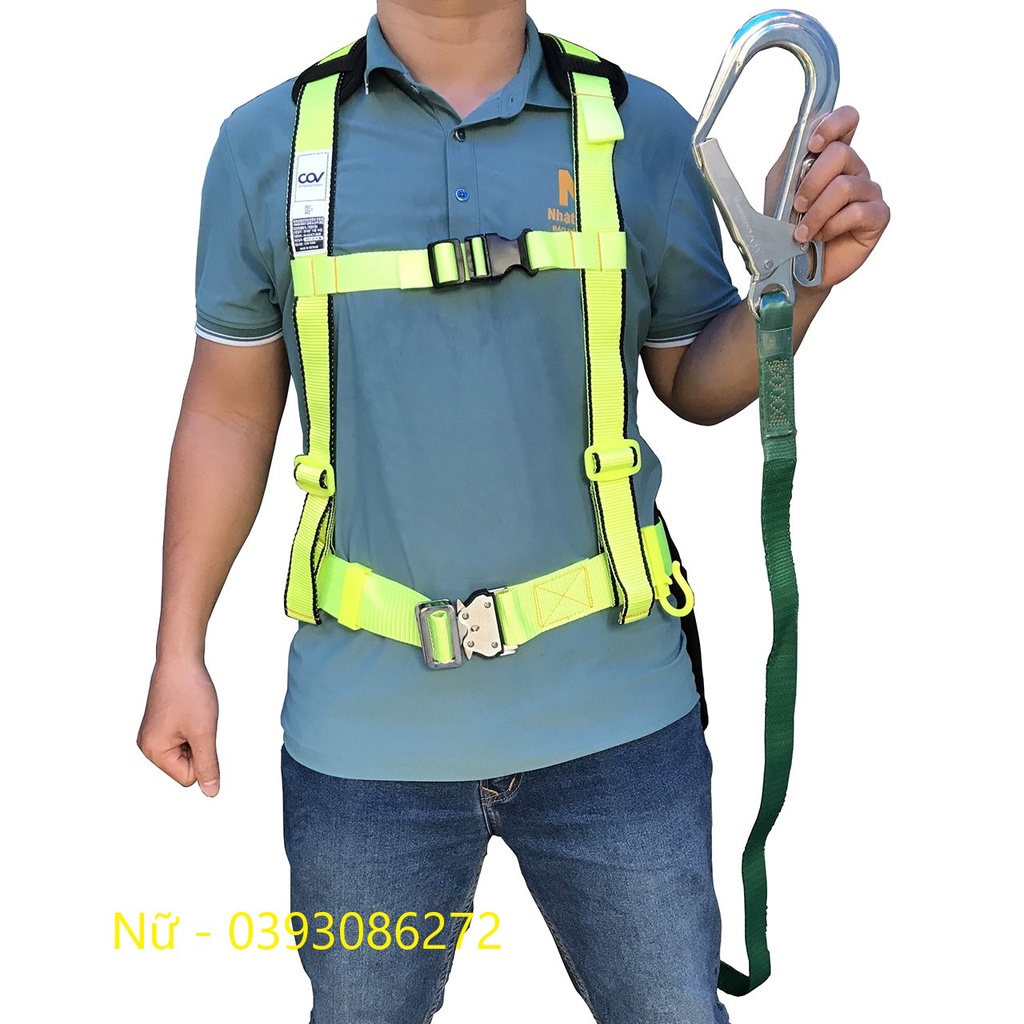 Dây đai an toàn lao động COV bán thân 1 móc nhôm khóa gài giảm sốc Hàn quốc hàng chính hãng