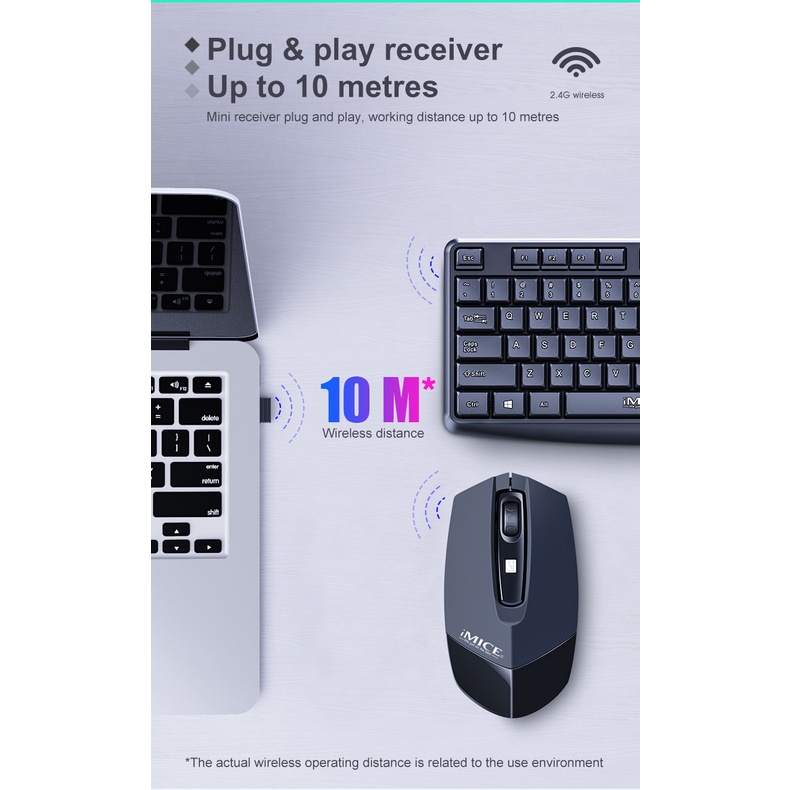 Bộ phím chuột không dây IMICE AN100, 2400DPI, 104 nút bấm, kết nối USB Wireless - hàng chính hãng