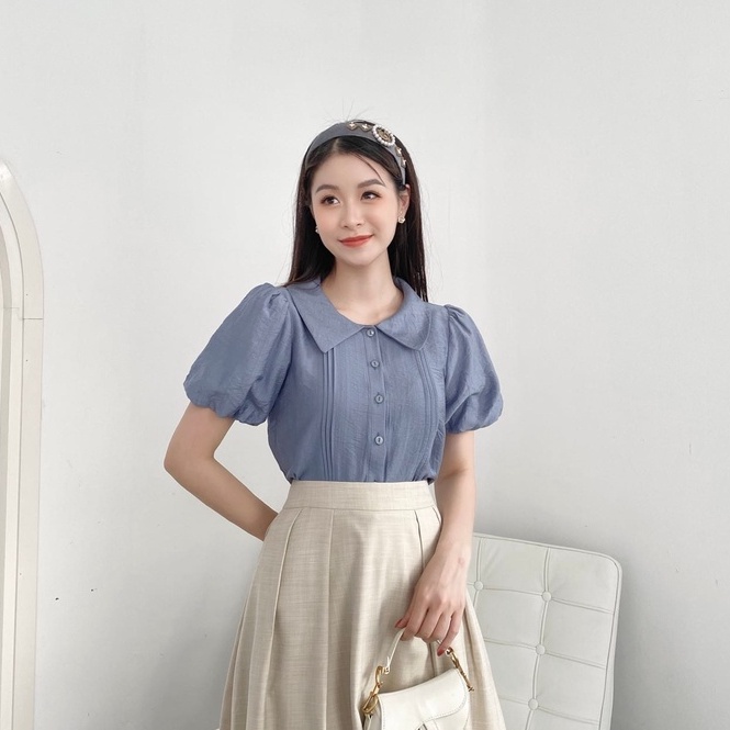 Áo sơ mi tay bồng FANSIX - A16 sơ mi công sở phối cổ sen nữ tính, chất vải nano mềm mại | BigBuy360 - bigbuy360.vn