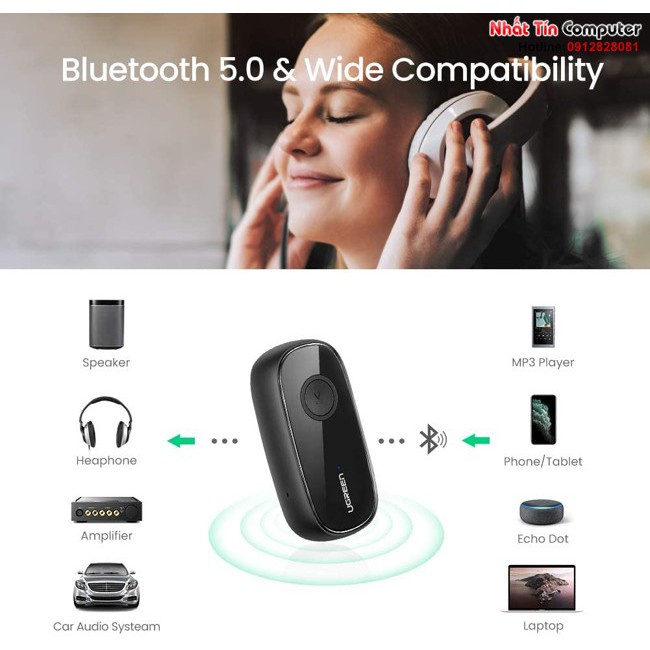 Bộ thu bluetooth 5.0 hỗ trợ APTX sử dụng trên ô tô, loa Ugreen 70304 chính hãng