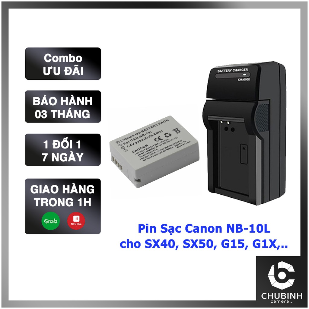 Combo Pin Sạc cho Pin Canon NB-10L (dùng cho SX40, SX50, G15, G16, G1X)