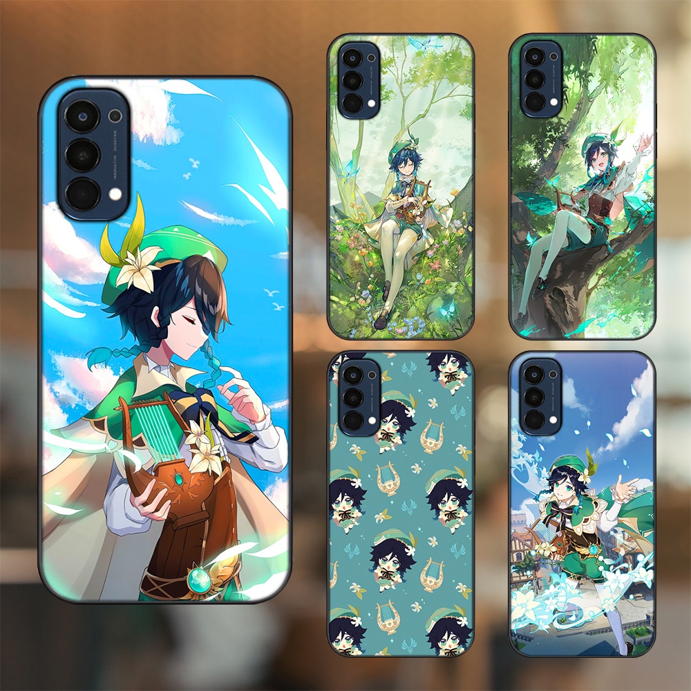 Ốp lưng Oppo Reno 4 viền đen in hình Venti Genshin Impact