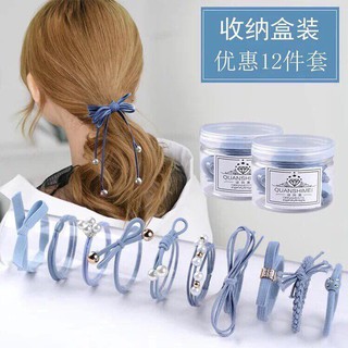 Hộp 12 dây buộc tóc,cột tóc kiểu hàn cao cấp có đính hạt