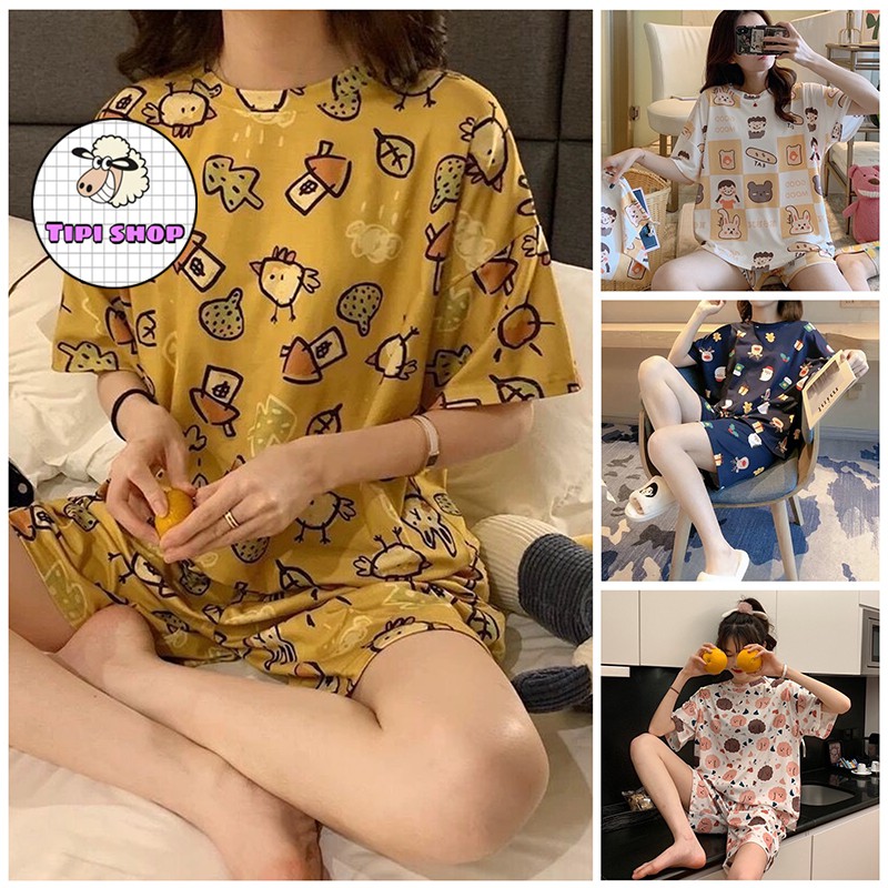 [Mã Freeship 0đ-FASHIONHOT19 giảm 10k đơn 0đ] Bộ thun ngủ cộc tay chất mát ( quần cộc áo cộc )