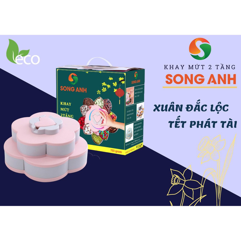 Khay Mứt Xoay Màu Hồng, Hộp Đựng Bánh Kẹo Mứt Tết Chất Liệu Lúa Mạch Có Rãnh Để Điện Thoại Mẫu Mới 2021