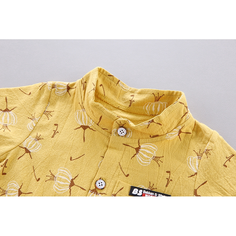 Sơ mi ngắn tay vải cotton thời trang hè cho bé kèm quần short