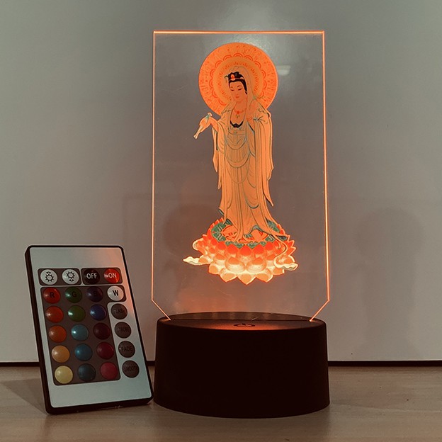 Hình Quan Âm Bồ Tát in Mica đèn Led 3d, hình thờ quan âm