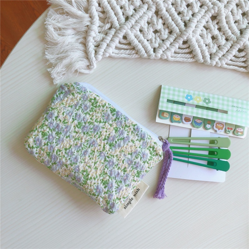 Túi Đựng Tiền Xu / Son Môi / Tai Nghe Bằng Cotton Màu Tím Nhạt Nhẹ Nhà