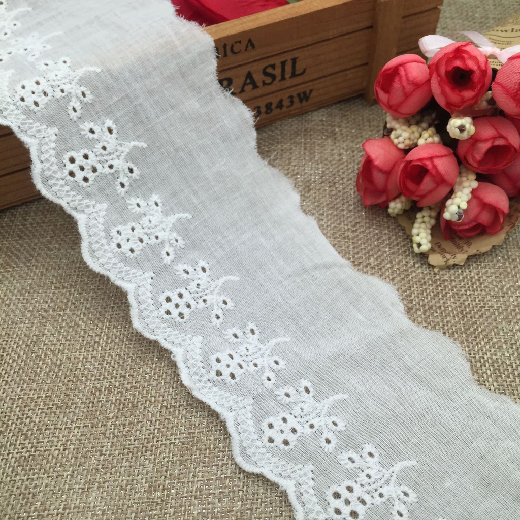 7cm ren cotton vải thô đục lỗ thêu lá cây  hoa phụ kiện handmade may mặc phụ liêu quàn áo giày mũ