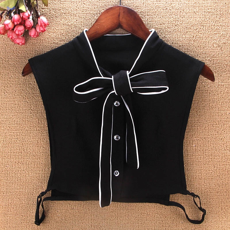 YI Women Fake Collar Bowknot Adjustable Breathable Half Shirts for Matching Tops @VN