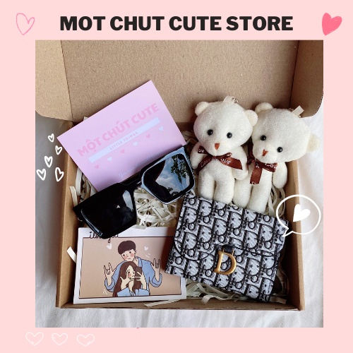 Set quà tặng Ví D nhạt,gấu,kính tặng sinh nhật, Valentine, 20/10, 8/3 dành tặng người yêu - Một chút cute Store