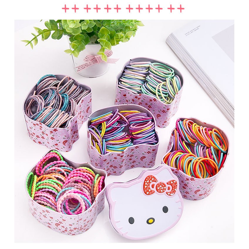 Hộp 100 dây buộc tóc Hello Kitty tiện lợi cho bé yêu