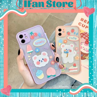 🌸VIDEO THẬT🌸 Ốp Lưng iPhone Nhám Viền Màu Gấu Trắng iPhone 6/6s/6plus/6splus/7plus/8plus/x/xs/xs max/11/11 pro max