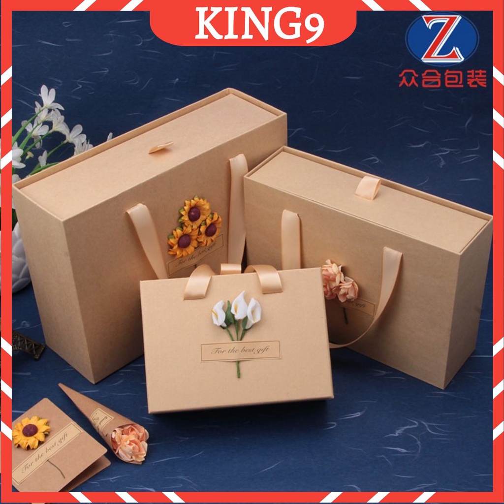 Hộp quà tặng sinh nhật kraft cao cấp kèm túi nhiều size màu (chỉ tặng giấy rơm) phụ kiện quà tặng king9