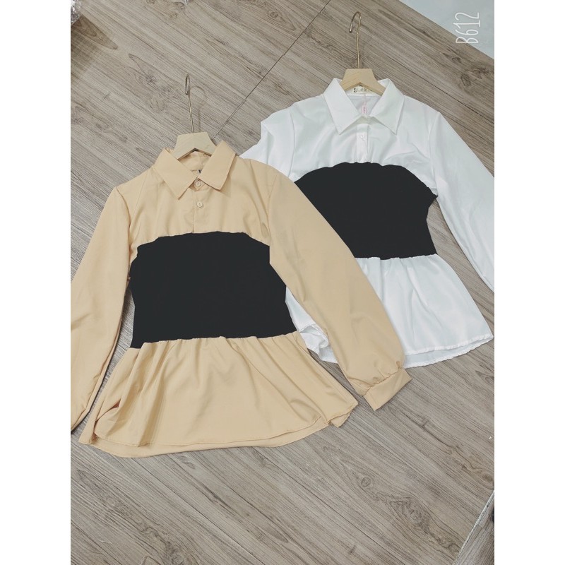 [Mã FAMARAL1 giảm 10K đơn 50K] Áo sơ mi phối len kiểu dáng babydoll | BigBuy360 - bigbuy360.vn
