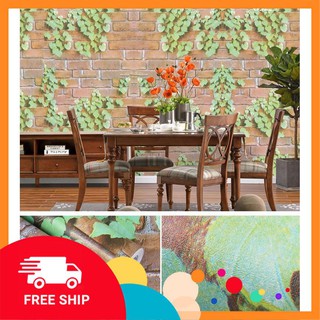 ⚡️𝗙𝗥𝗘𝗘𝗦𝗛𝗜𝗣⚡️ 10m Giấy dán tường Gạch đỏ dây leo sẵn keo khổ rộng 45cm