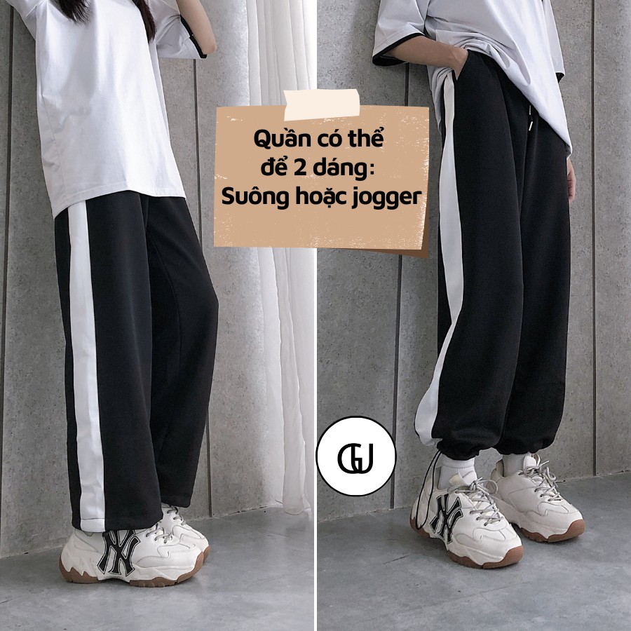 Quần Jogger Nam Nữ Form Jogger Suông Rộng 1 Sọc, Thiết Kế 2 Dáng Có Thể Để Ống Xuông Hoặc Rút Dây Bo Gấu GUF | BigBuy360 - bigbuy360.vn