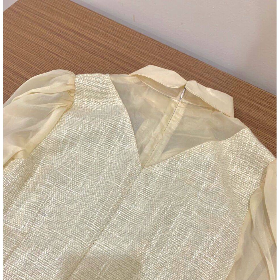 Đầm Công Sở Vải Bố Tay Voan Tweed Dress