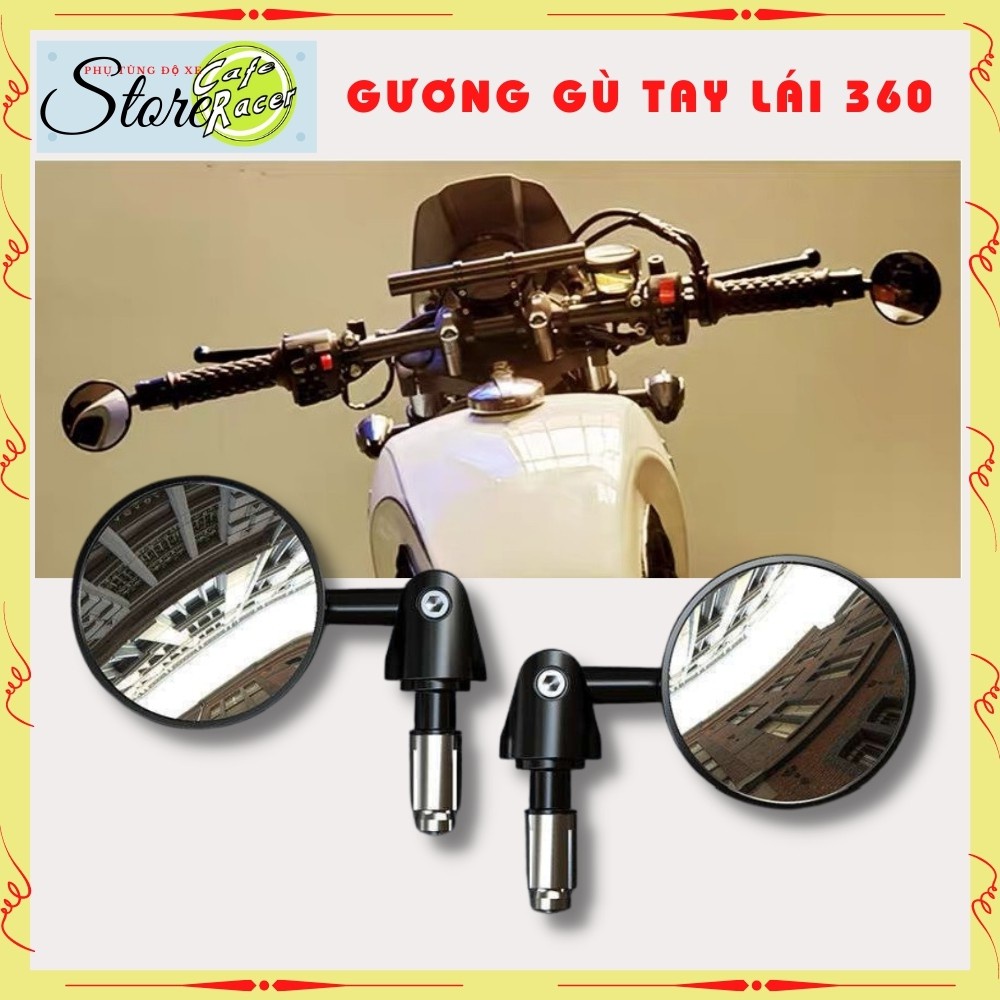 ◙✧◄Gương gù tay lái CAFE RACER kính tròn xe máy cao cấp làm kiểng độ xoay 180