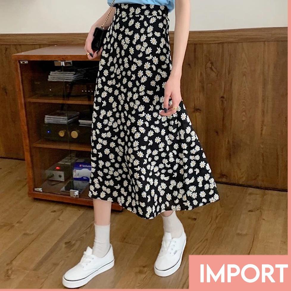 Shopee MALL	Chân váy Midi chất liệu Chiffon họa tiết hoa cúc phong cách Hàn Quốc cho nữ -5201