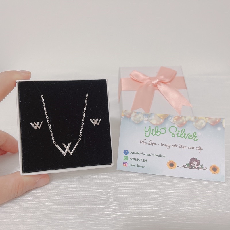 Set Vòng cổ_Khuyên tai Bạc cao cấp W_WangYiBo siêu xinh_Shop CAM KẾT BẠC cao cấp chuẩn 100%