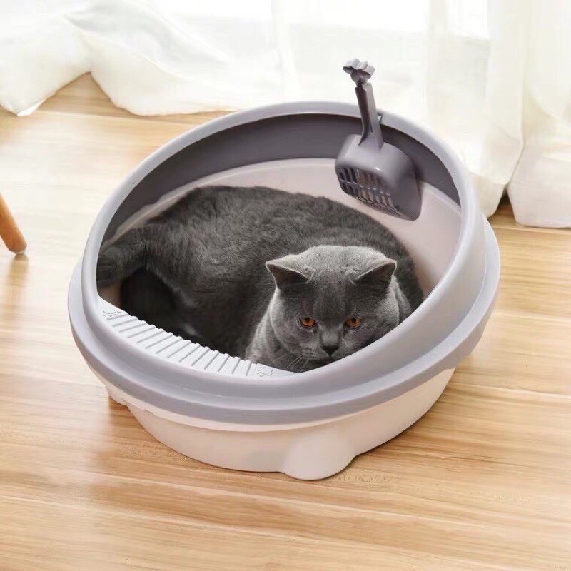 Khay vệ sinh, Chậu Cát, Thau Cát cho mèo  (Tặng kèm xẻng)- Khay đựng cát mèo hình Elip nhựa Cao Cấp