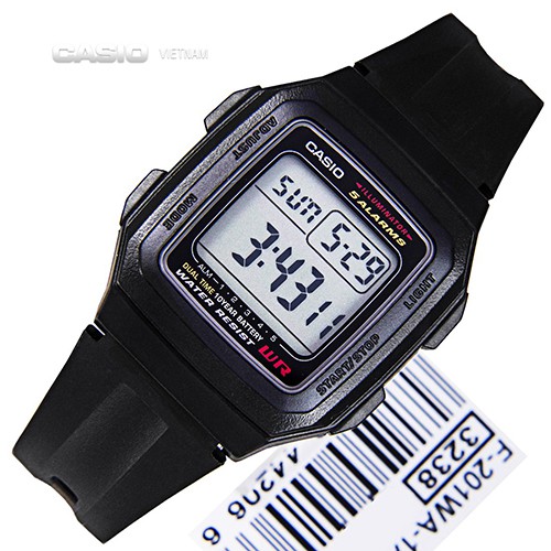Đồng hồ điện tử nam CASIO chính hãng F-201WA, dây nhựa.