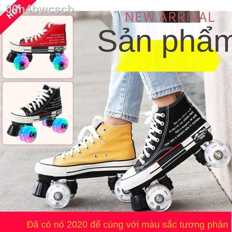 ( rẻ mà chất lượng)00h4bwcscbGiày trượt vải dành cho người lớn giày patin hai hàng đôi bốn bánh nam và nữ đêm flash