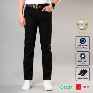 Quần Jean Nam đen xì DE-01, quần bò nam dáng đứng ôm nhẹ slimfit, chất vải co giãn mềm mịn, trẻ trung lịch sự - Doki