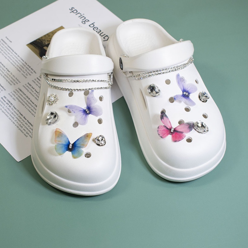 Phụ Kiện Trang Sức Hình Đôi Giày Crocs Jibbitz Đính Đá Hình Bướm Xinh Xắn