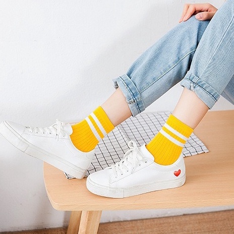 Vớ Thời Trang Nữ Lai Sọc Nhiều Màu Sắc Hot Trend Năm 2021 - Tất Nữ Cổ Cao Cotton Thoáng Mát Dành Cho Nữ