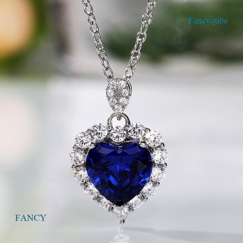 Vòng cổ Bạc 925 Mặt Hình Trái Tim Đính Đá Sapphire Thời Trang Sang Trọng Cho Nữ