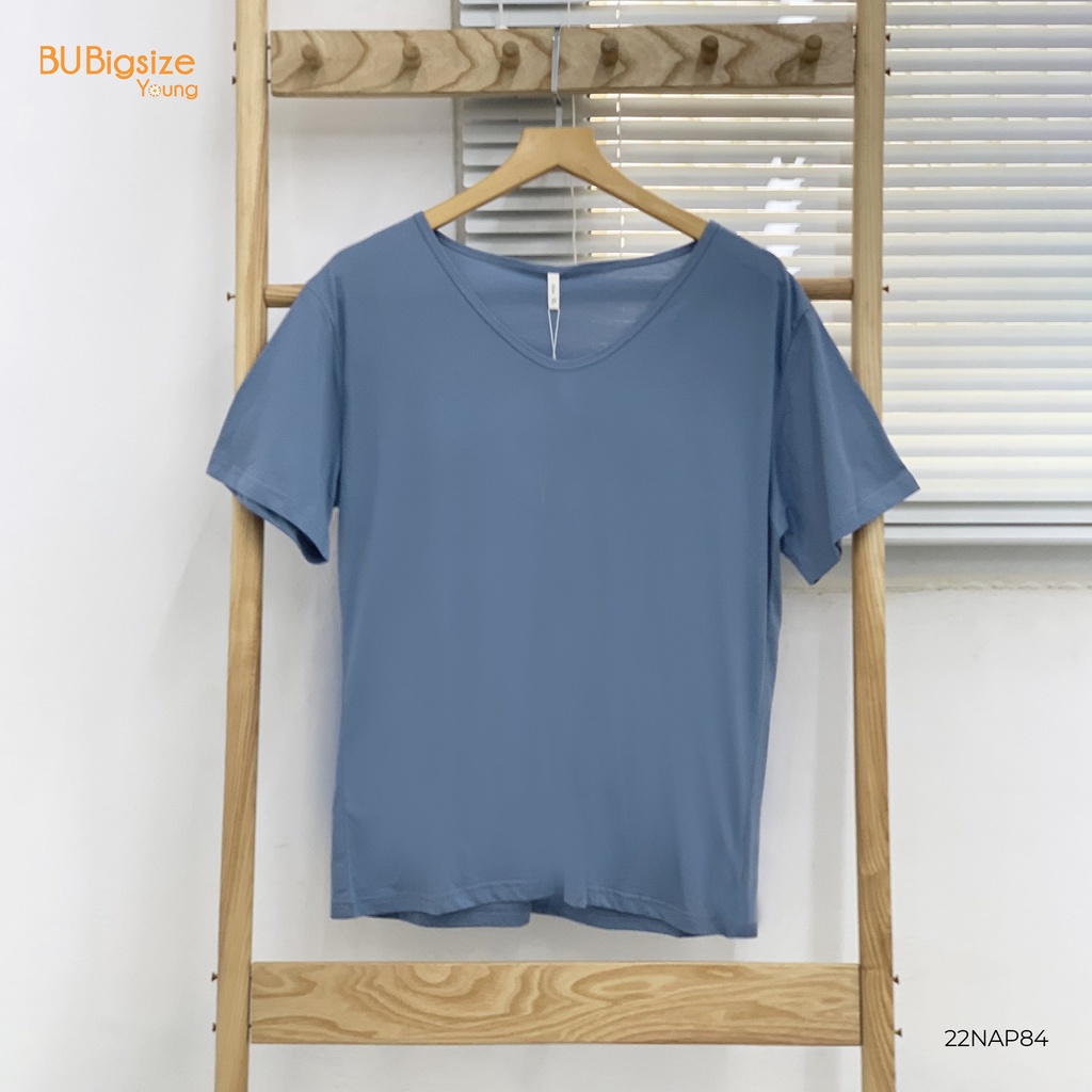 Áo phông trơn cổ V bo tròn BIGSIZE  - 22NAP84 -