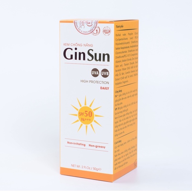 Kem Chống Nắng GINSUN 50G Với SPF50 – Lọc Tia Tử Ngoại, Chống Tia UVB, Bảo Vệ Da Trong Nhiều Giờ.