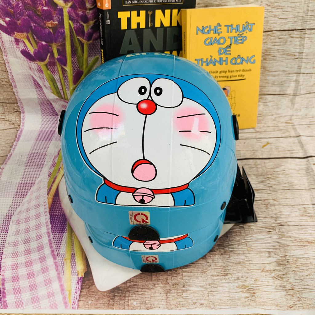 [Chất lượng+freeship]Mũ Bảo Hiểm in hình Doremon - bảo hành 12 tháng, tặng kèm sticker cute