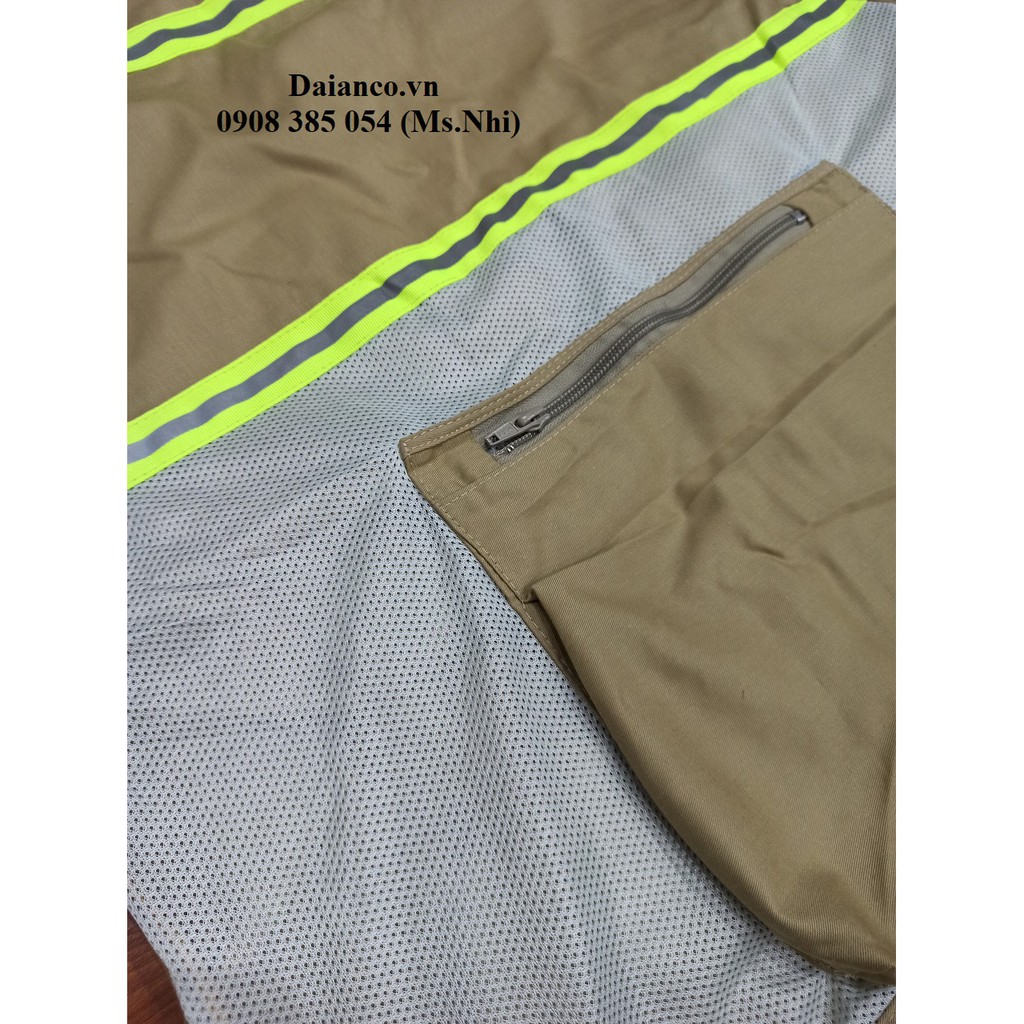 Áo Gile vải kaki phối lưới kèm phản quang 8 túi- Hình thật