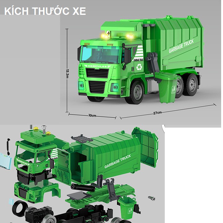 Đồ chơi xe rác mô hình lắp ghép 88 chi tiết xe ô tô đồ chơi trẻ em có âm thanh và đèn