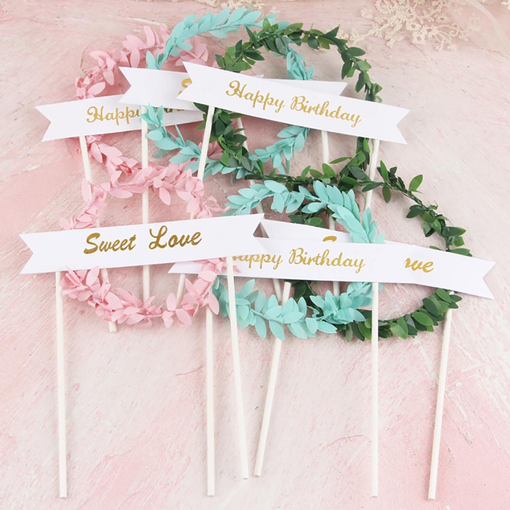 4PCS Bánh sinh nhật hạnh phúc Topper lá vòng hoa Bánh ngọt tình yêu Topper Party Quà tặng Blue Green Pink