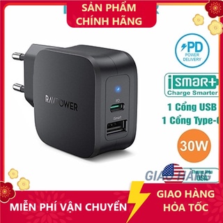 Củ sạc điện thoại 30w 1 cổng usb và 1 type-c pd 18w ravpower rp-pc132 - hàng chính hãng - hshop