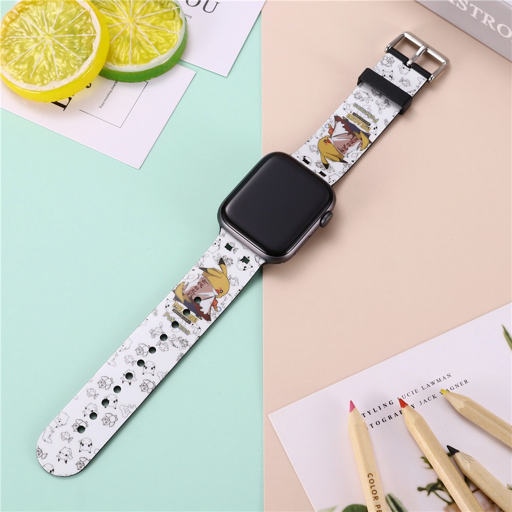 Dây Đeo Đồng Hồ Họa Tiết Hoạt Hình Pikachu Cho iWatch Series 8 7 SE 6 5 4 3 2 1 Correa Thay Thế 38 40 41 42 44 45mm