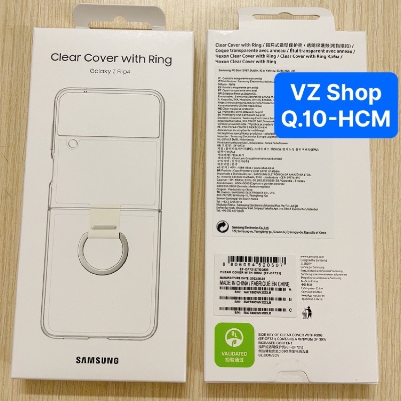 Chính hãng nguyên seal-Ốp nhựa trong Clear Cover with Ring cho Galaxy Z Flip4/Z Flip 4 5G